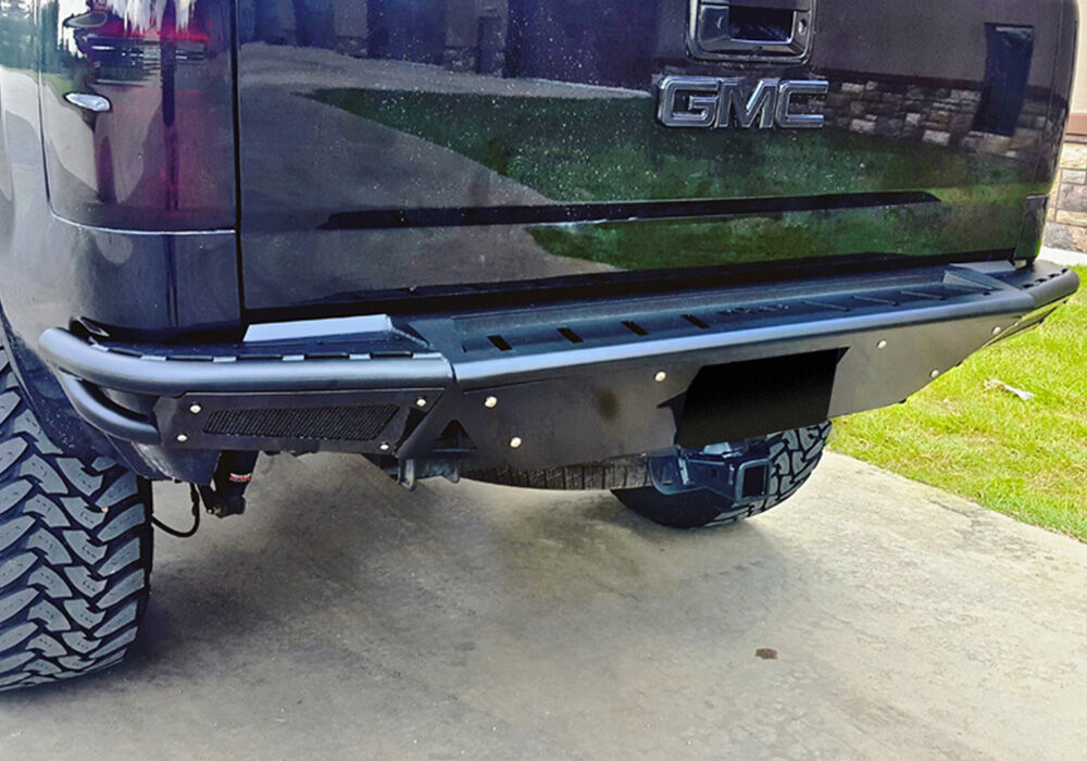 RBS PreRunner Rear Bumper Pre-Runner Style with Brushed Aluminum Skid Plate Works with Factory Hitch 2007-2013 Chevy Silverado/GMC Sierra 1500 Black N Fab NFab-4
