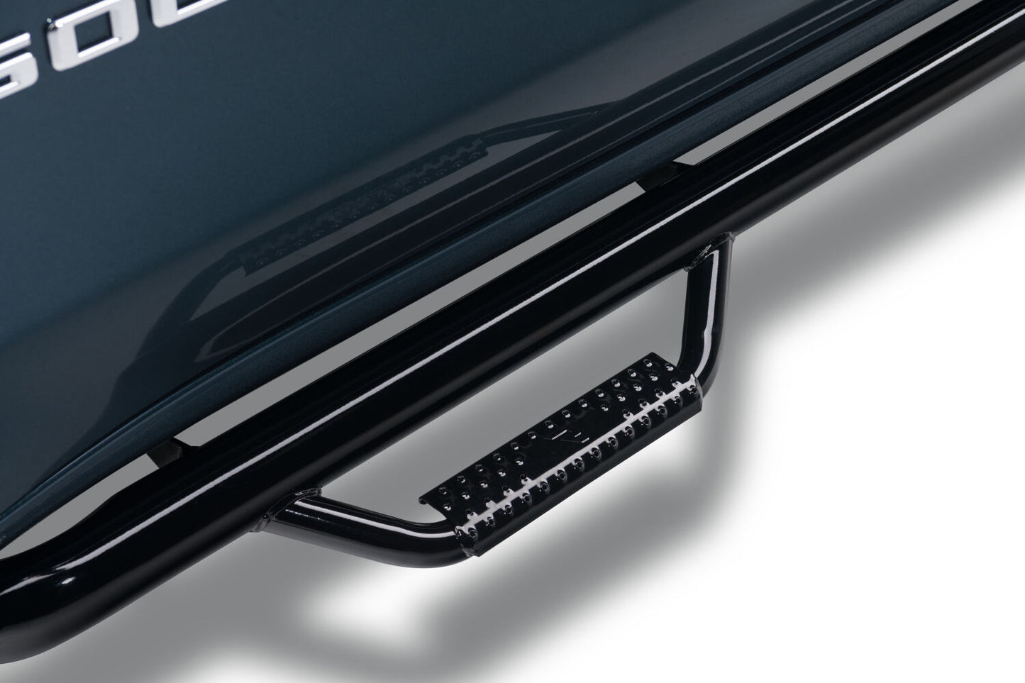 Nerf Step Bar Wheel-to-Wheel with Bed Access (3 Steps per Side) 3 Inch Main Tube Diameter 2011-2014 Chevy Silverado/GMC Sierra 2500 HD/3500 HD 8 Foot Bed Crew Cab Gloss Black NFab-1