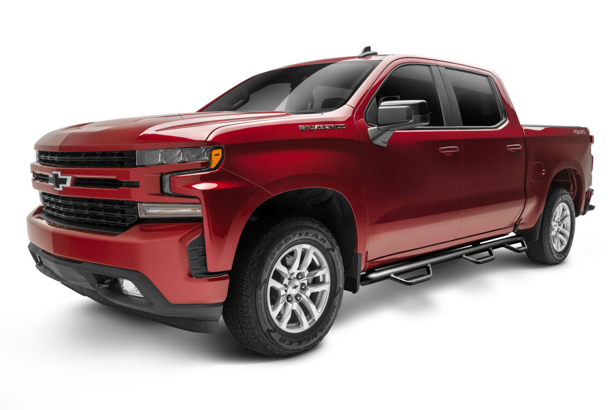Nerf Step Bar Wheel-to-Wheel with Bed Access (3 Steps per Side) 3 Inch Main Tube Diameter 2019 (New Body Style)-2026 Chevy Silverado/GMC Sierra 5' 9 Inch Bed Crew Cab Textured Black N Fab NFab-1