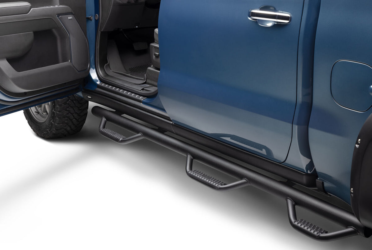Nerf Step Bar Wheel-to-Wheel with Bed Access (3 Steps per Side) 3 Inch Main Tube Diameter 2019 (New Body Style)-2026 Chevy Silverado/GMC Sierra 5' 9 Inch Bed Crew Cab Textured Black N Fab NFab-9