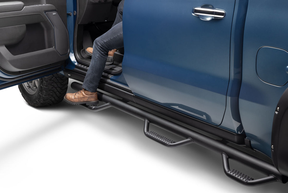 Nerf Step Bar Wheel-to-Wheel with Bed Access (3 Steps per Side) 3 Inch Main Tube Diameter 2019 (New Body Style)-2026 Chevy Silverado/GMC Sierra 5' 9 Inch Bed Crew Cab Textured Black N Fab NFab-10