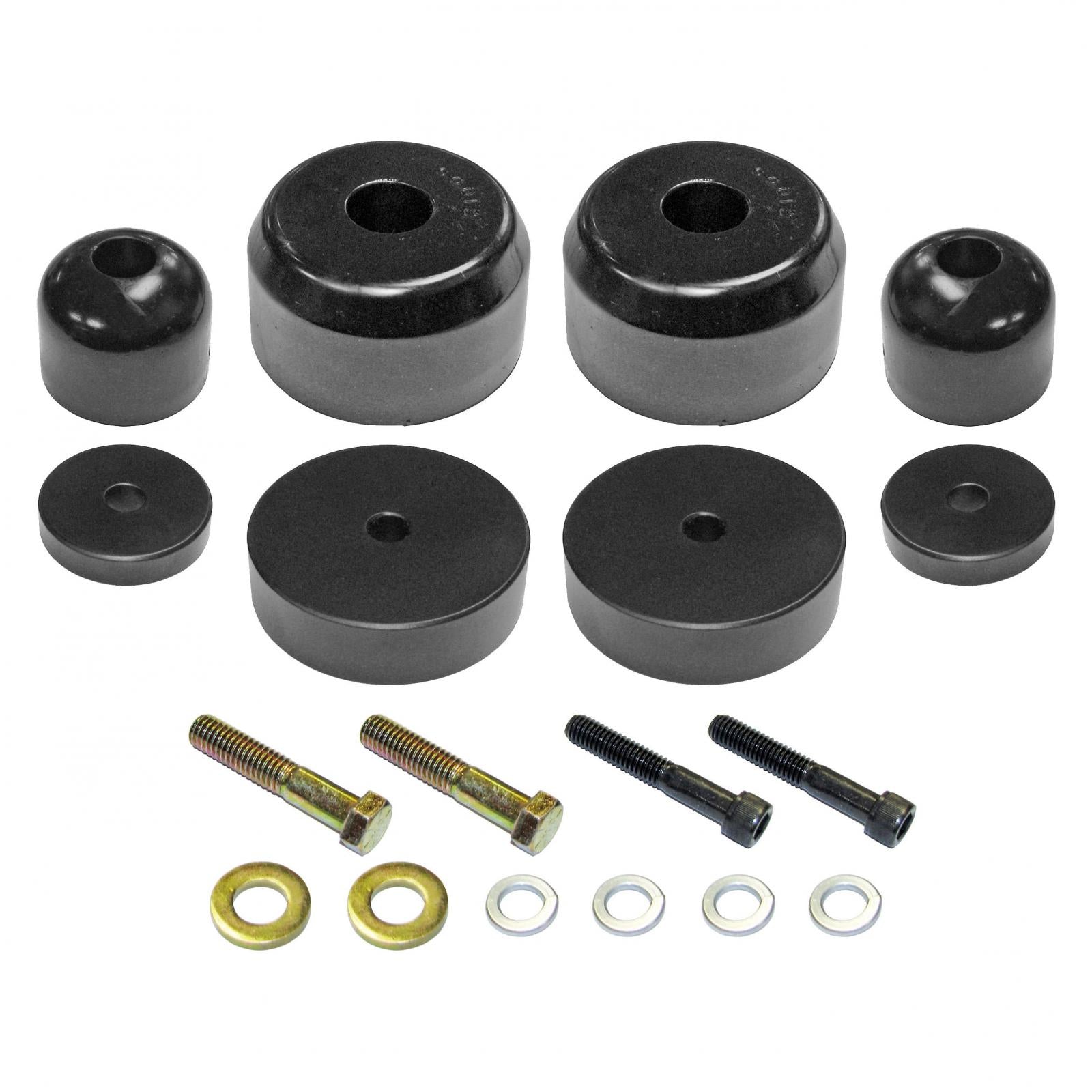 Bump Stop Kit 97-06 Wrangler TJ/LJ/XJ/MJ Front Includes Polyurethane Bump Stops Aluminum Spacers Hardware RockJock 4x4