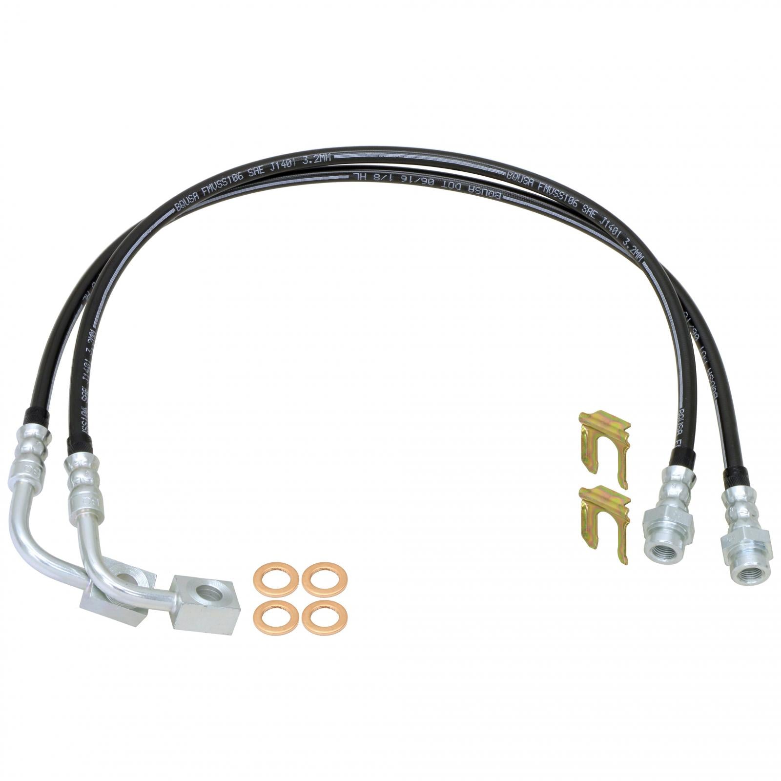 Brake Hose Kit 07-18 Wrangler JK Rear Includes Frame Tabs Clips Copper Washers For Use w/o Antirock System 23.5 Inch Long Pair RockJock 4x4