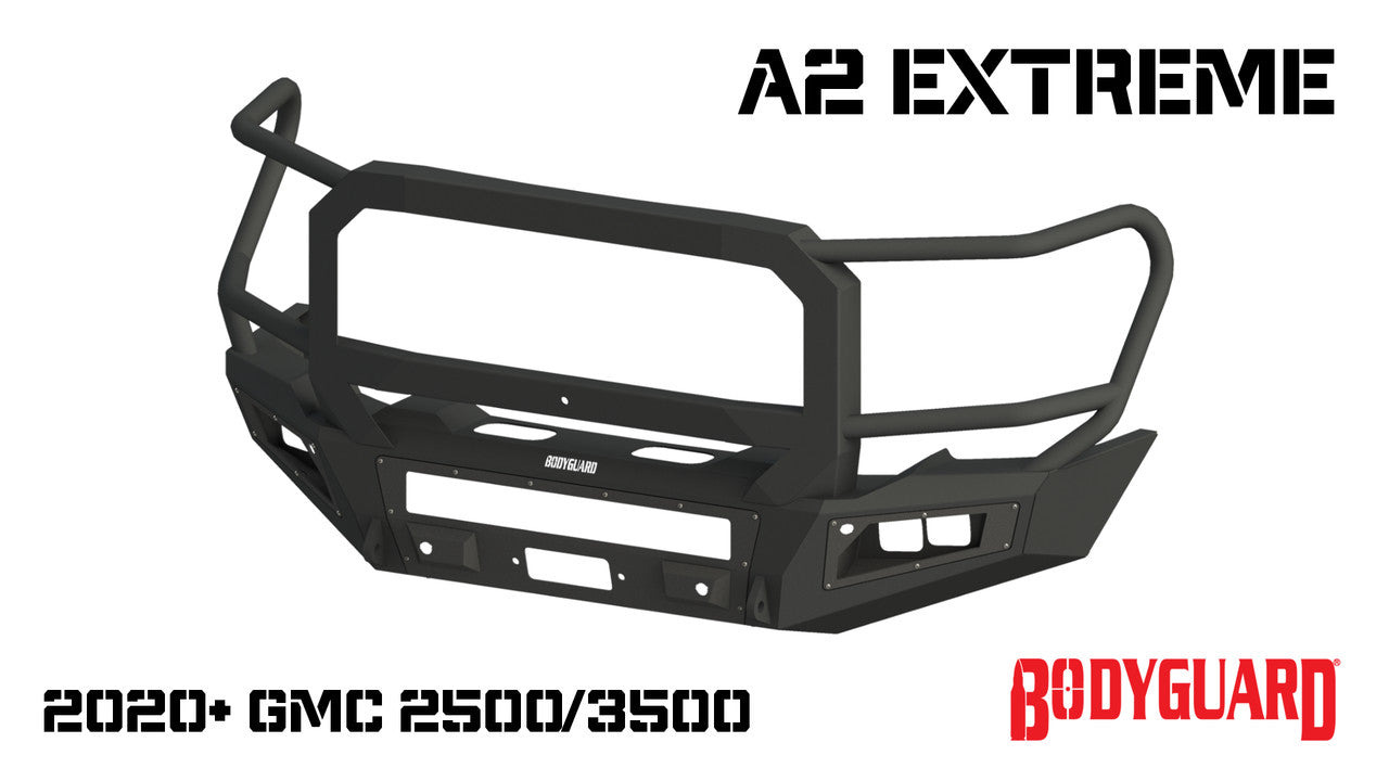 A2 Front Bumper Extreme For 2020-2023 Sierra 2500/3500 HD No Sensor Cutouts With Mesh Grill Bodyguard Bumpers