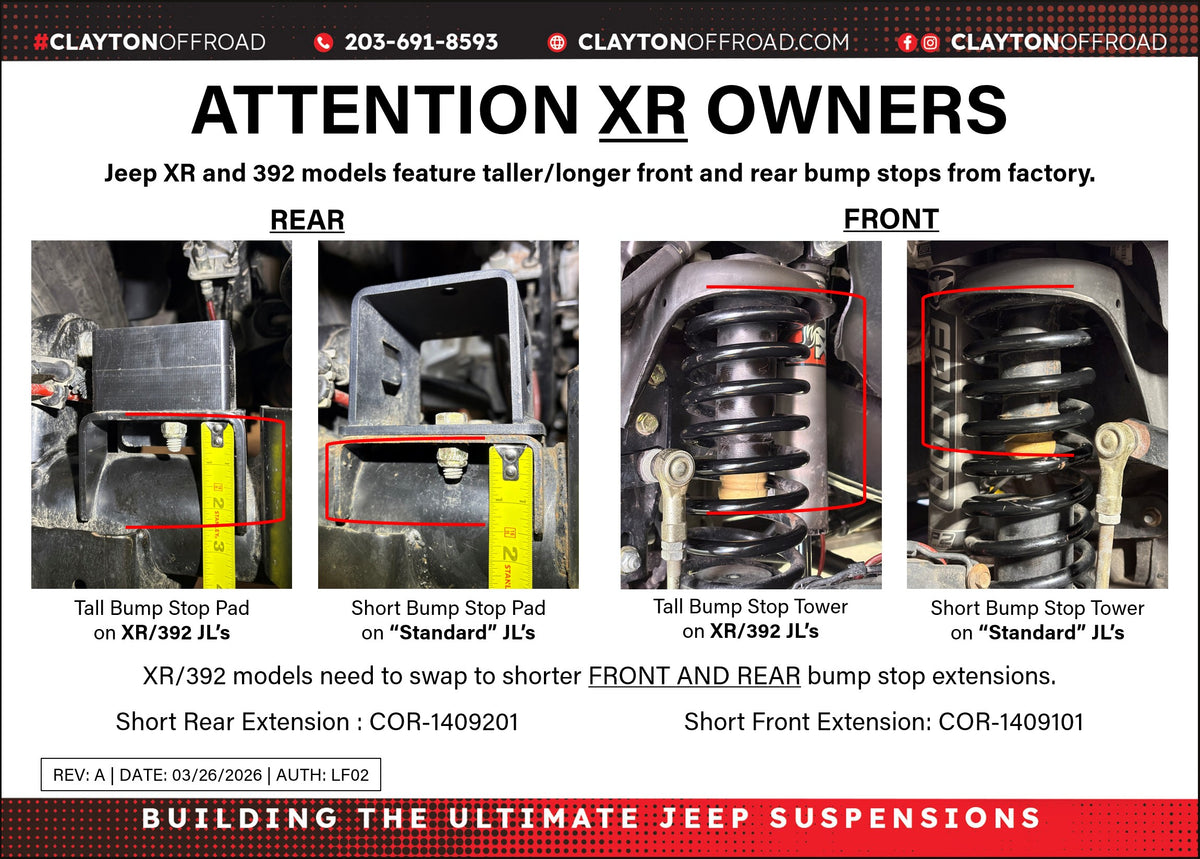 Jeep Wrangler 1-2 Inch Tall Rear Bump Stops 2018+ JL Clayton Off Road-1