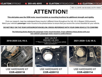 Jeep Wrangler 3.6L Engine Skid Plate System (2021-2026+, JL) Clayton Off Road-1