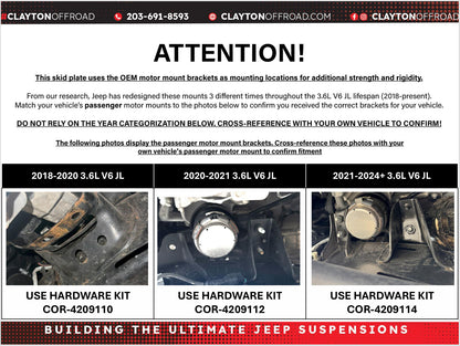 Jeep 3.6L Engine Skid Plate Only (18-Present, JL/JT) Clayton Off Road-1