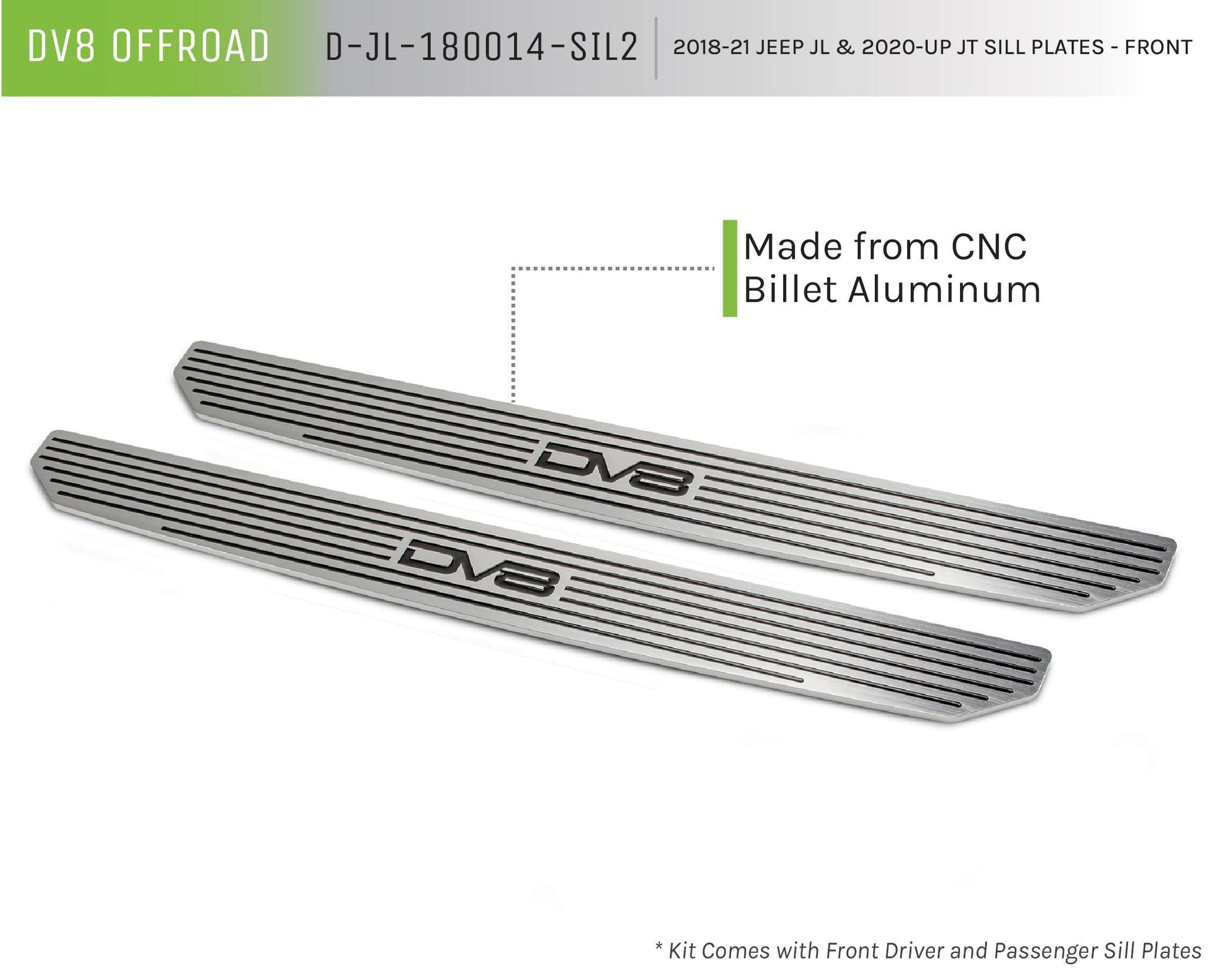 2020 2025 Jeep Wrangler JL JLU Gladiator JT Front ONLY Sill Pllates DV8 Offroad-6