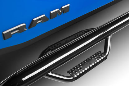 Nerf Step Bar Wheel-to-Wheel with Bed Access (3 Steps per Side) 3 Inch Main Tube Diameter 2002-2008 Dodge Ram 1500/2002-2009 2500/3500 6 Foot 4 Inch Bed Quad Cab Gloss Black NFab-1