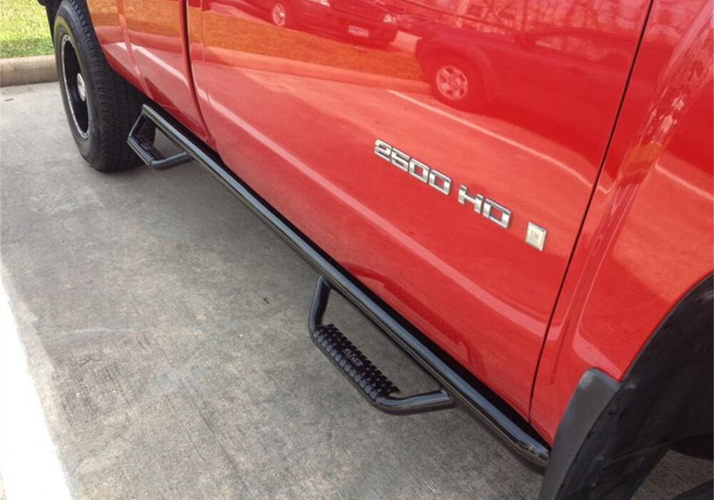 Nerf Step Bar Wheel-to-Wheel with Bed Access (2 Steps per Side) 3 Inch Main Tube Diameter 2009-2018 (2019-2023 Classic) Ram 1500/2010-2018 2500/3500 8' Bed Regular Cab Gloss Black N Fab NFab-3