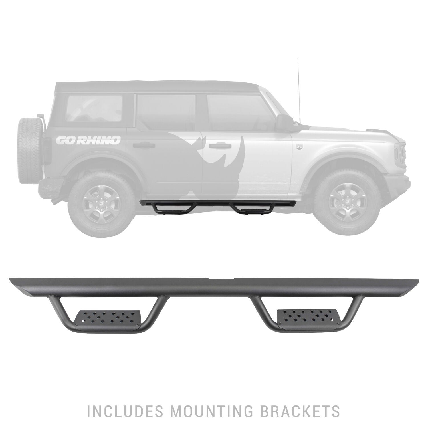 Domintator Extreme D2 Side Steps With Mounting Brackets Textured Black 2021-2025 Ford Bronco 4 Door Go Rhino-3