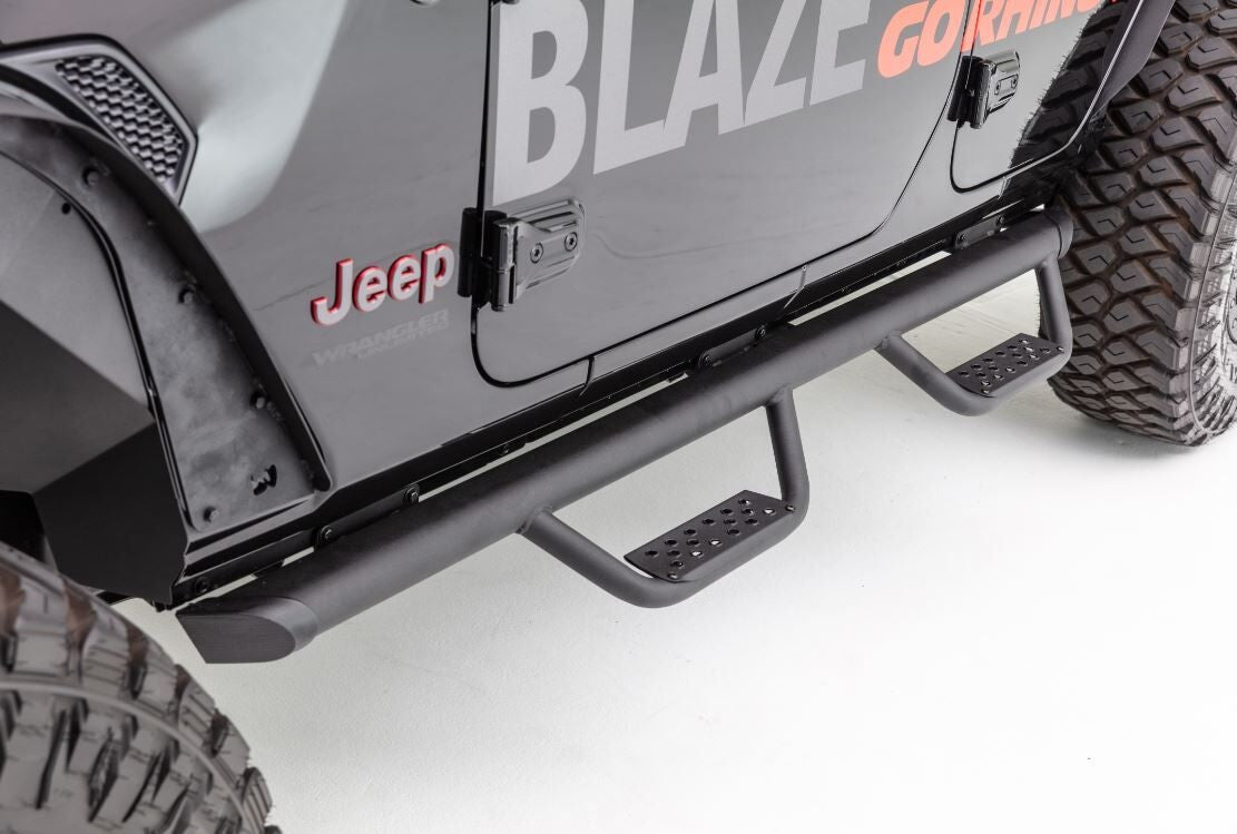 Domintator Extreme D2 Side Steps With Mounting Brackets Textured Black 2018-2026 Jeep Wrangler Go Rhino-4