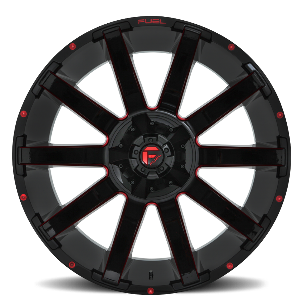 Aluminum 20X10 Contra D643 Gloss Red/Milled Fuel Off Road Wheels-11