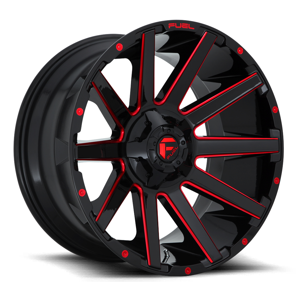 Aluminum 20X10 Contra D643 Gloss Red/Milled Fuel Off Road Wheels-15
