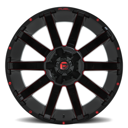 Aluminum 20X10 Contra D643 Gloss Red/Milled Fuel Off Road Wheels-17