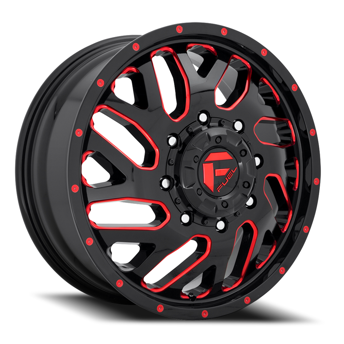 Dually 20X8.25 Triton Dually D656 Gloss Black Red Tinted Clear Fuel Off Road Wheels-15