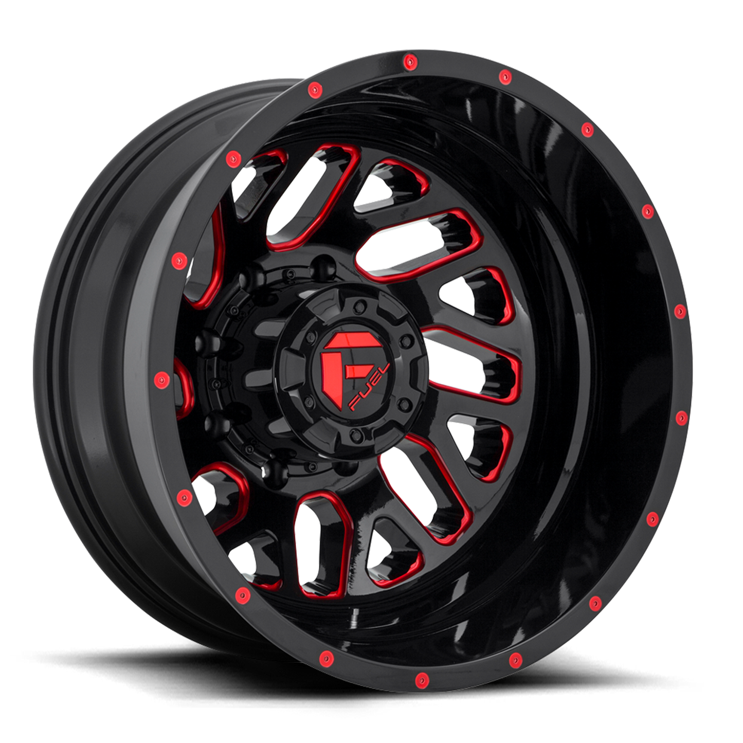 Dually 20X8.25 Triton Dually D656 Gloss Black Red Tinted Clear Fuel Off Road Wheels-6