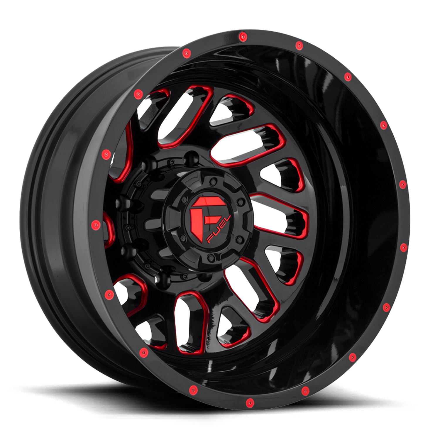Dually 20X8.25 Triton Dually D656 Gloss Black Red Tinted Clear Fuel Off Road Wheels