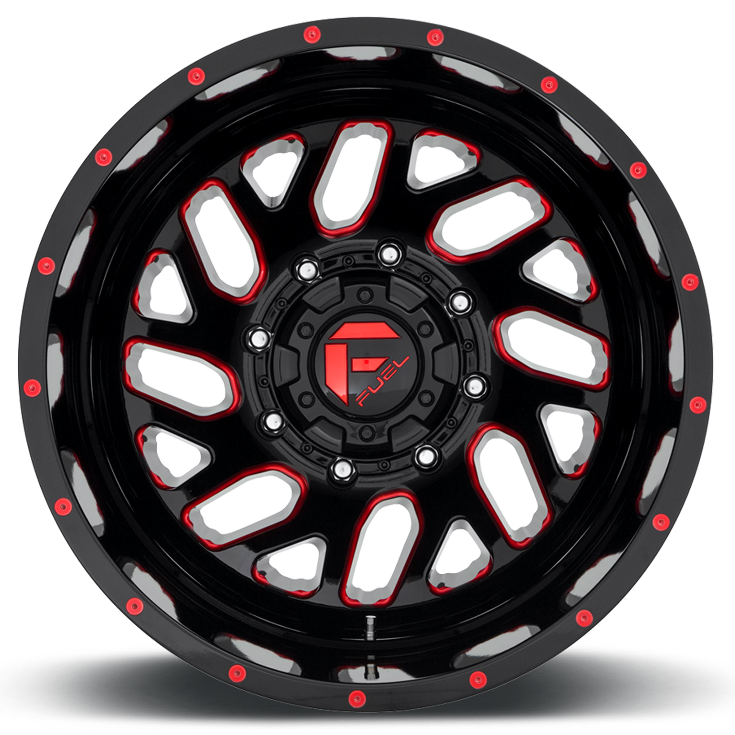 Dually 20X8.25 Triton Dually D656 Gloss Black Red Tinted Clear Fuel Off Road Wheels-2