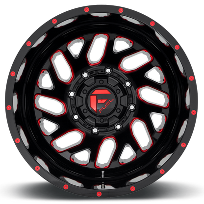 Dually 20X8.25 Triton Dually D656 Gloss Black Red Tinted Clear Fuel Off Road Wheels-2