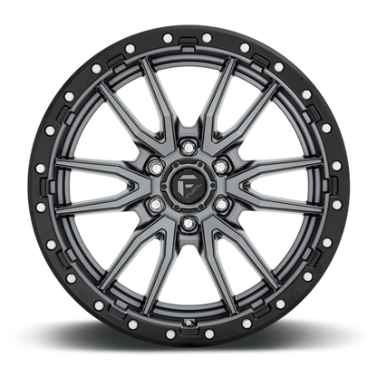 Aluminum 17X9 Rebel D680 Matte Gunmetal Gray Black Bead Ring Fuel Off Road Wheels-5