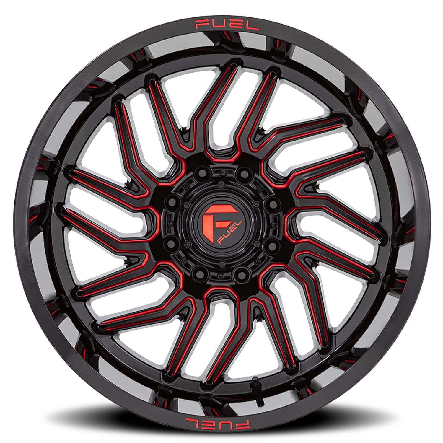 Aluminum 20X10 Hurricane D808 Gloss Black/Red Milled Fuel Off Road Wheels-20