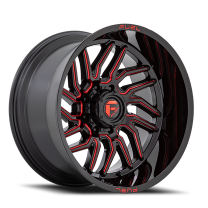 Aluminum 20X10 Hurricane D808 Gloss Black/Red Milled Fuel Off Road Wheels-12