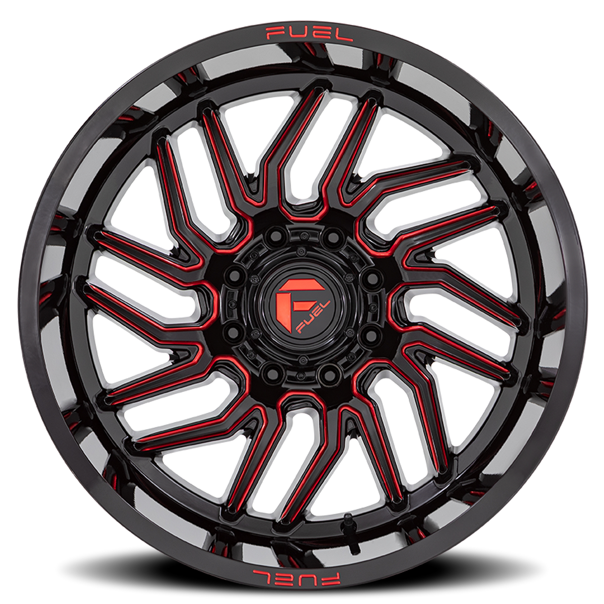 Aluminum 20X10 Hurricane D808 Gloss Black/Red Milled Fuel Off Road Wheels-8