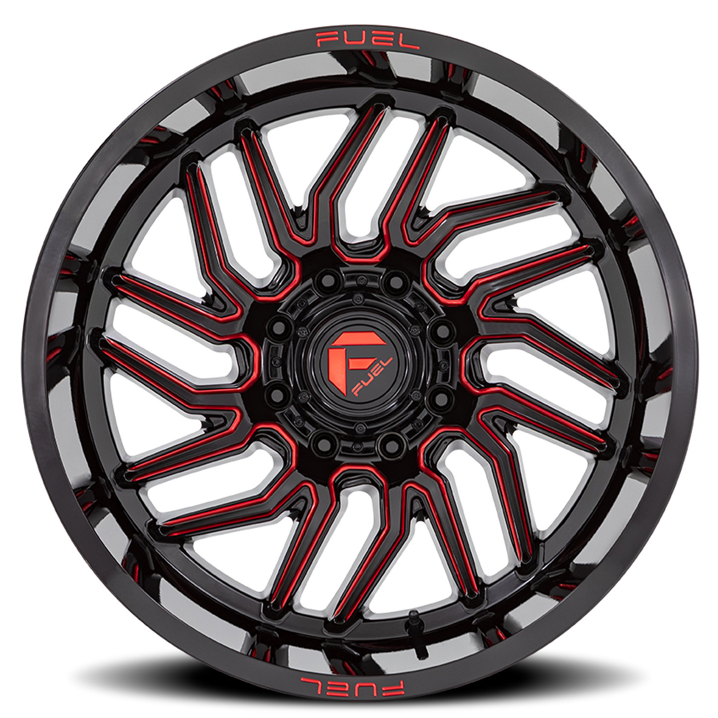 Aluminum 20X10 Hurricane D808 Gloss Black/Red Milled Fuel Off Road Wheels-5