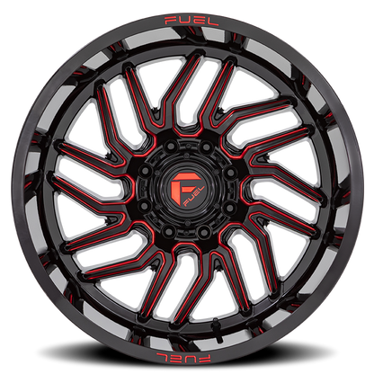 Aluminum 20X10 Hurricane D808 Gloss Black/Red Milled Fuel Off Road Wheels-5