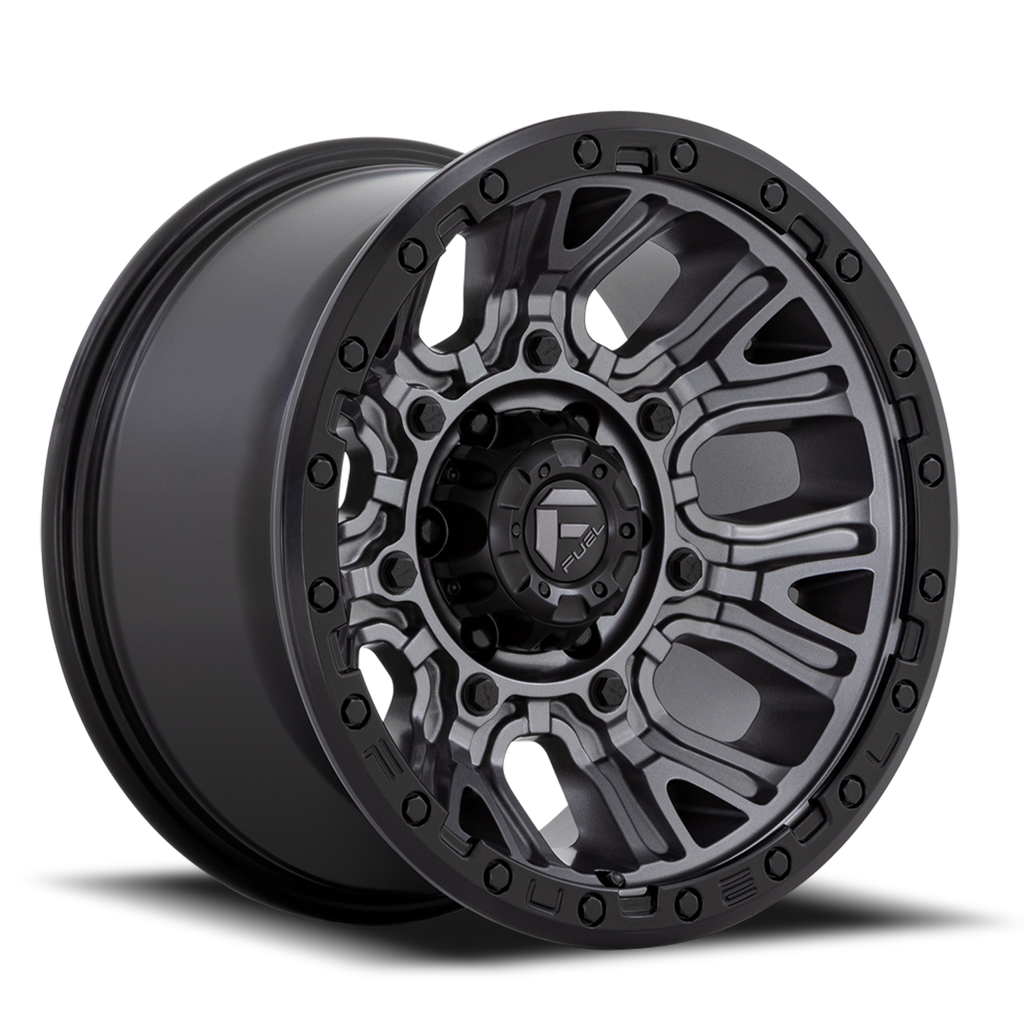 Aluminum 17X9 Traction D825 Gunmetal Gray/Black Ring Fuel Off Road Wheels-9