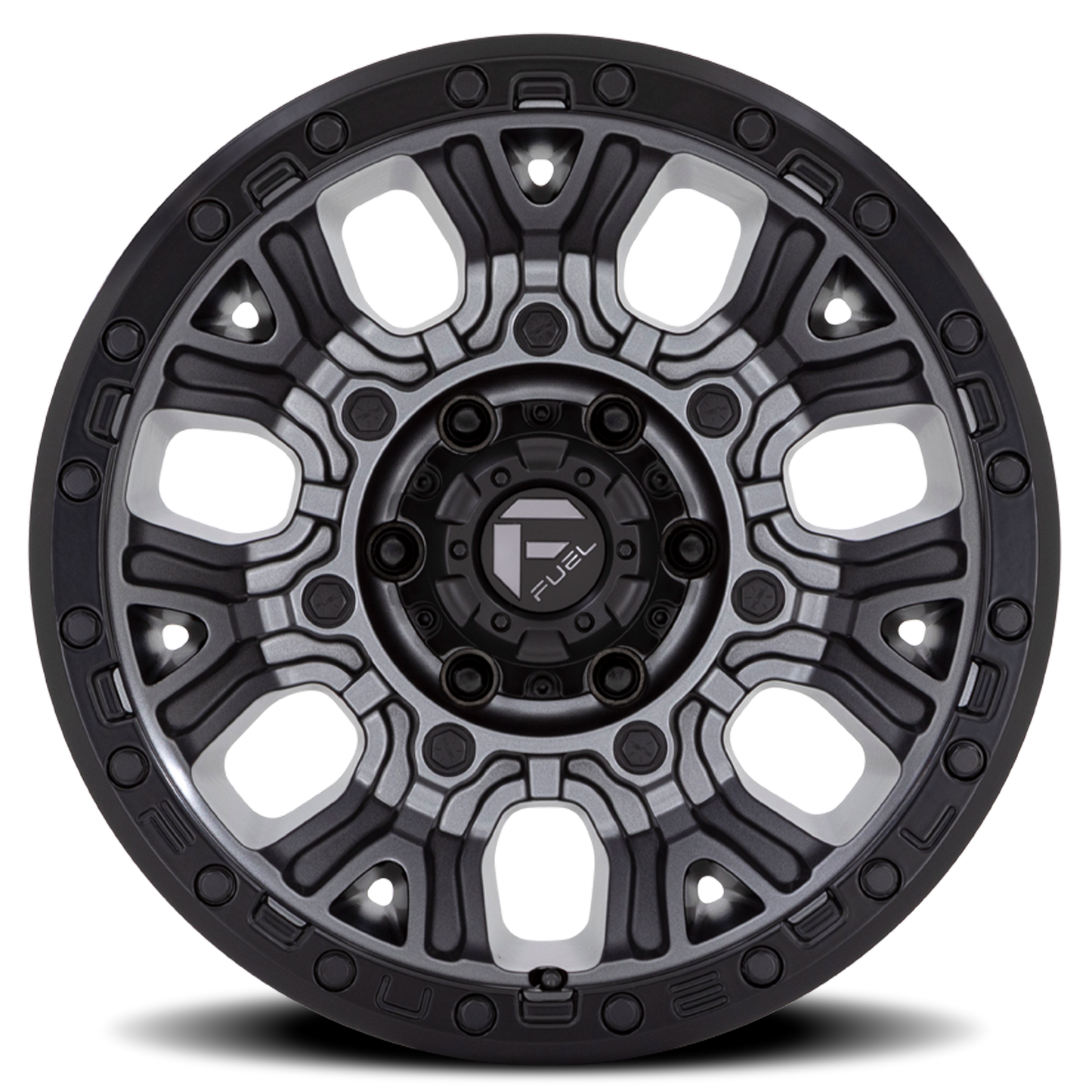 Aluminum 17X9 Traction D825 Gunmetal Gray/Black Ring Fuel Off Road Wheels-11