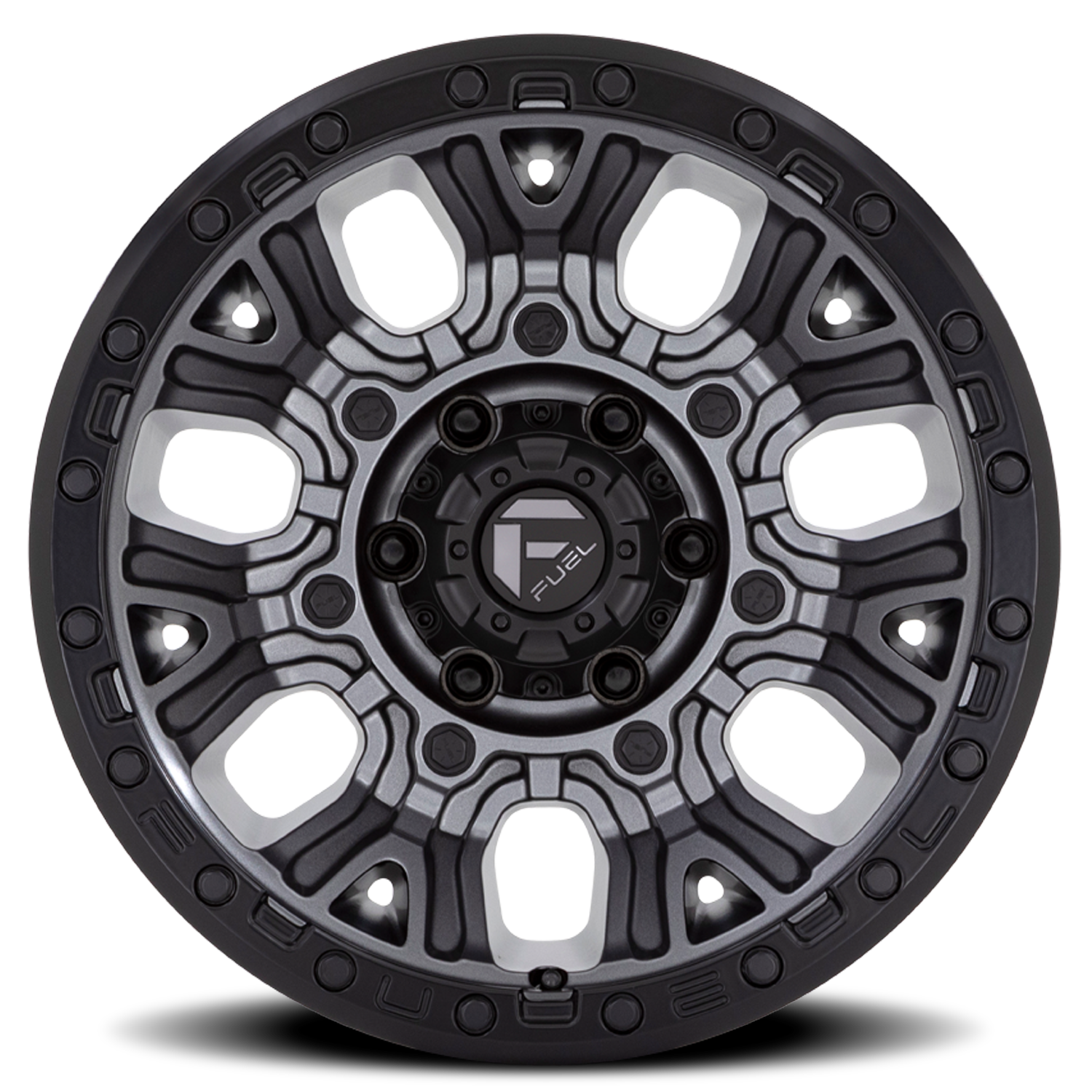 Aluminum 17X9 Traction D825 Gunmetal Gray/Black Ring Fuel Off Road Wheels-11