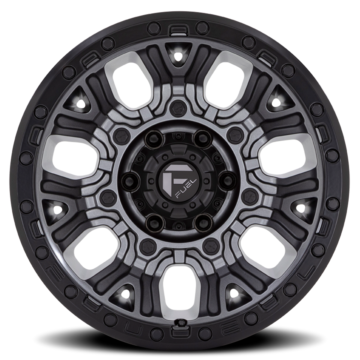 Aluminum 17X9 Traction D825 Gunmetal Gray/Black Ring Fuel Off Road Wheels-11