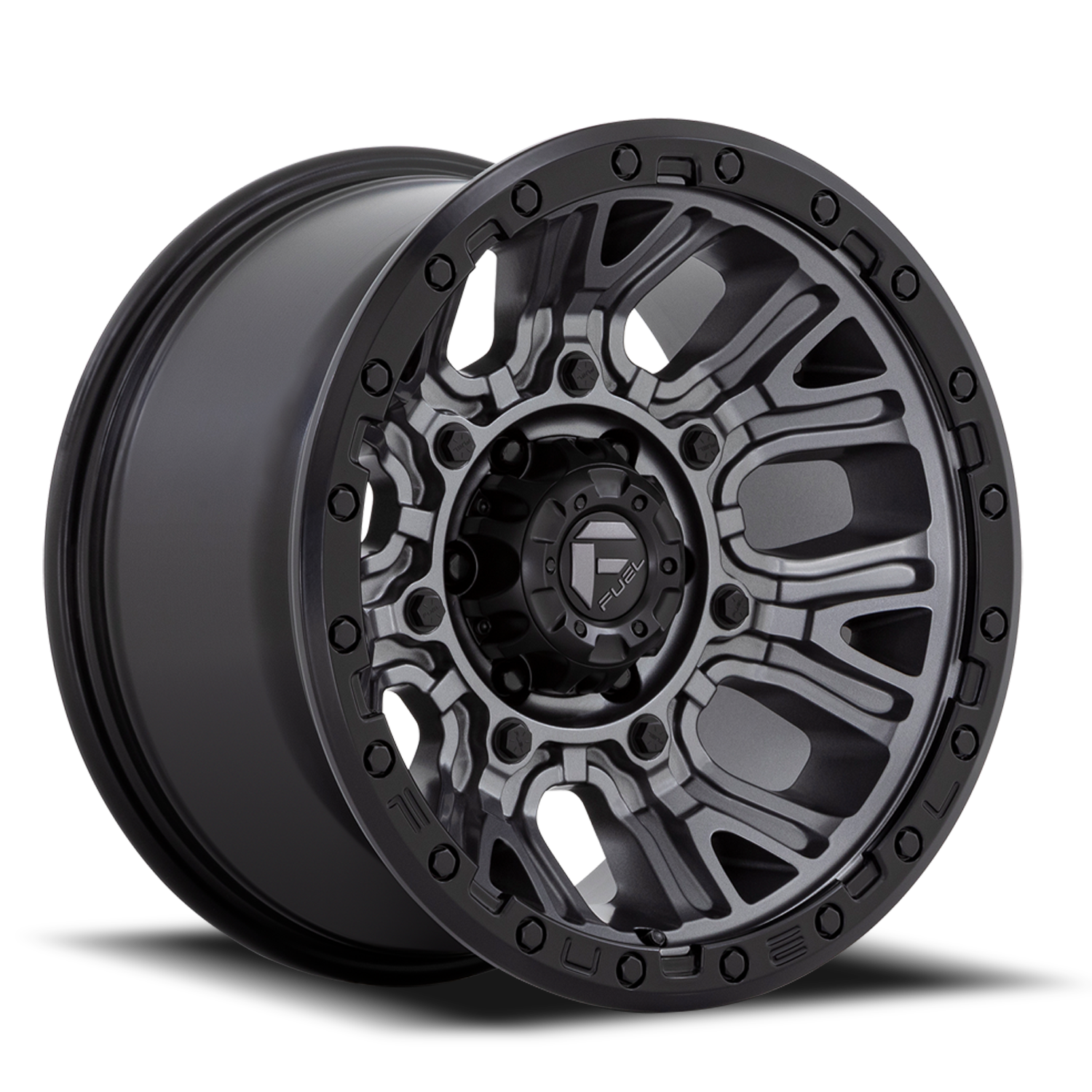 Aluminum 20X10 Traction D825 Gunmetal Gray/Black Ring Fuel Off Road Wheels