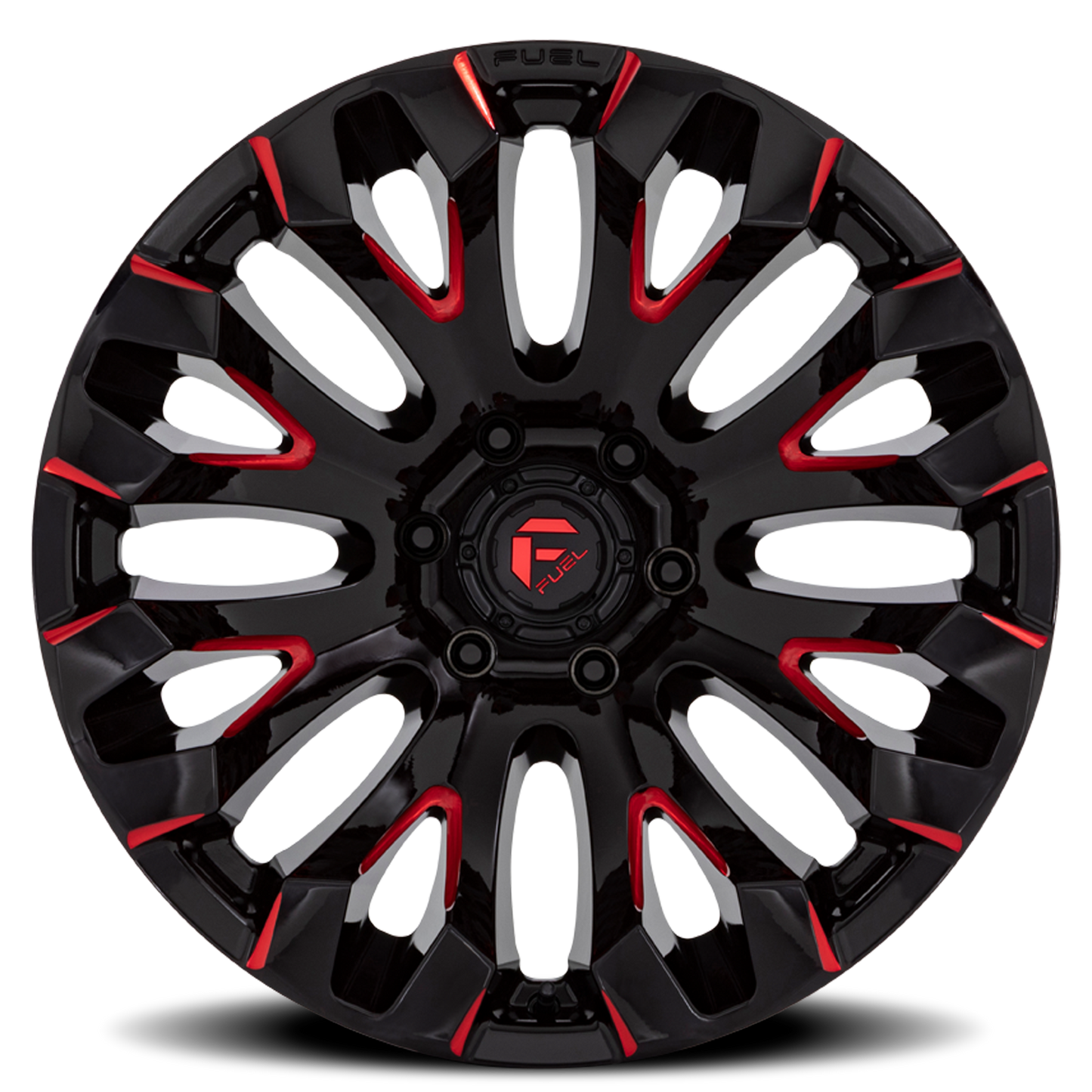 Aluminum 18X9 Quake D829 Gloss Black Milled Red Fuel Off Road Wheels-5