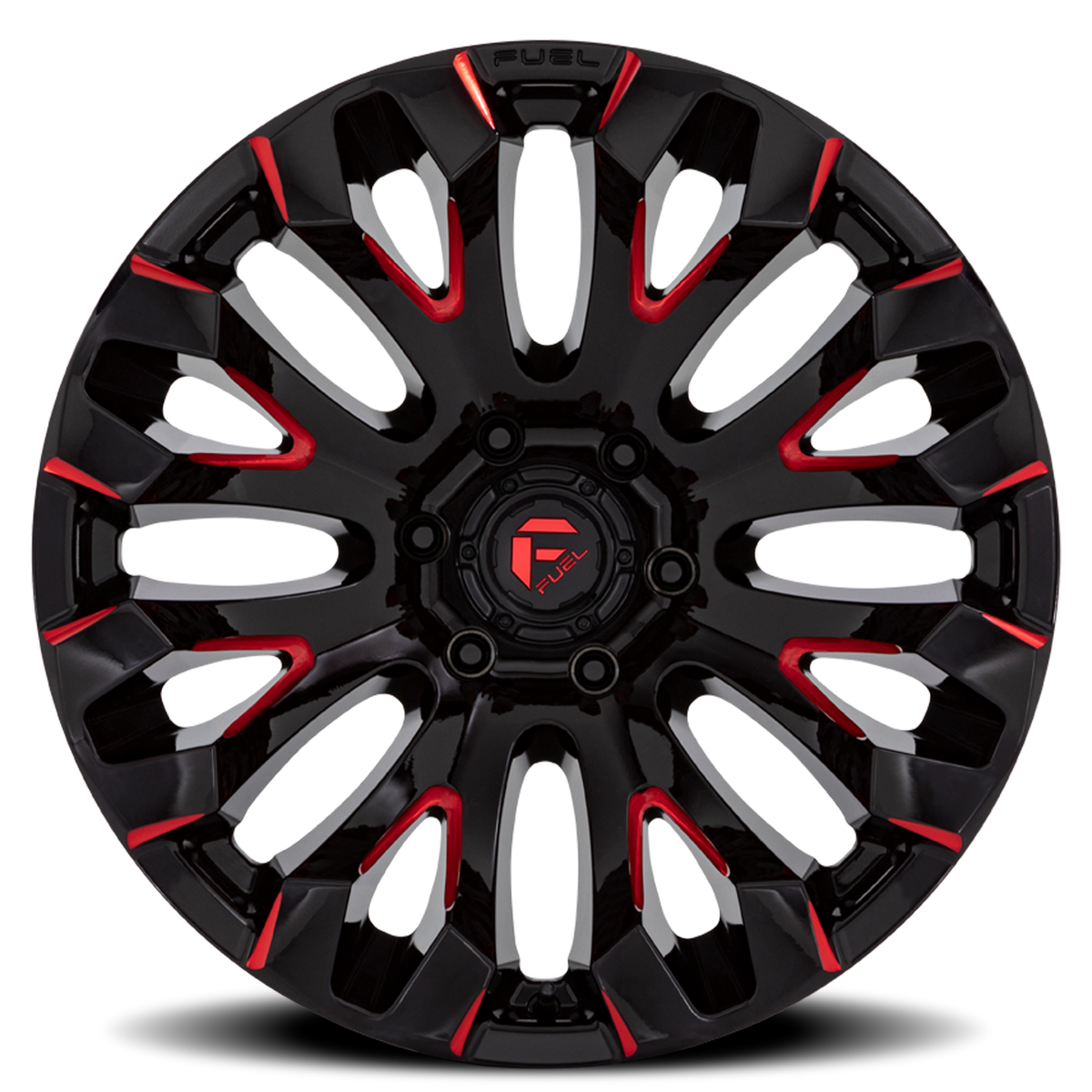 Aluminum 20X10 Quake D829 Gloss Black Milled Red Fuel Off Road Wheels-11