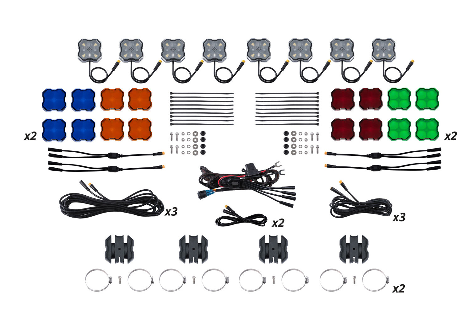Diode Dynamics Stage Series SXS Rock Light Installer Kit, White Diffused M8 (8-pack)