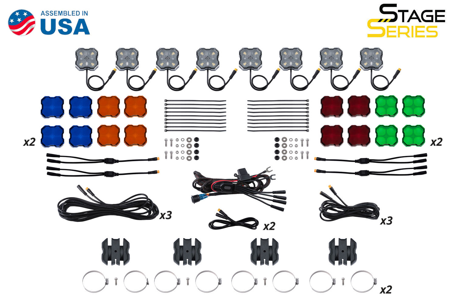 Diode Dynamics Stage Series SXS Rock Light Installer Kit, White Diffused M8 (8-pack)