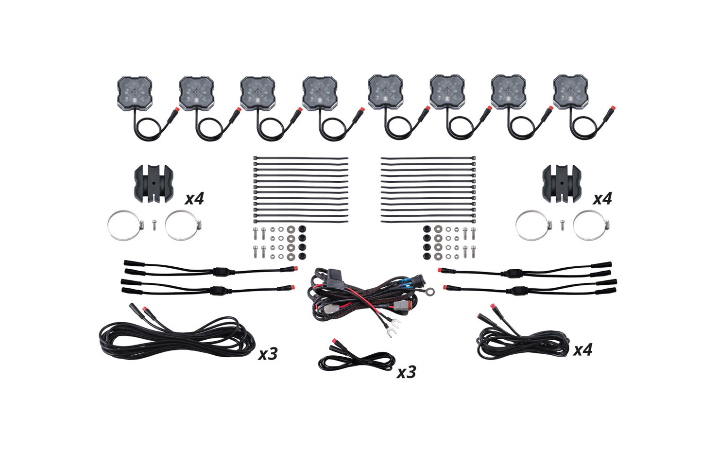 Diode Dynamics Stage Series SXS Rock Light Installer Kit, RGBW M8 (8-pack)