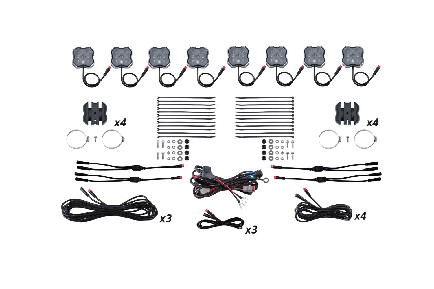 Diode Dynamics Stage Series SXS Rock Light Installer Kit, RGBW M8 (8-pack)