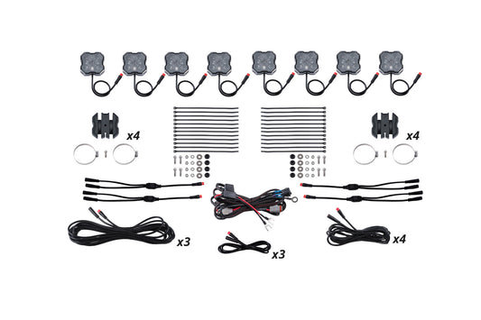 Diode Dynamics Stage Series SXS Rock Light Installer Kit, RGBW M8 (8-pack)