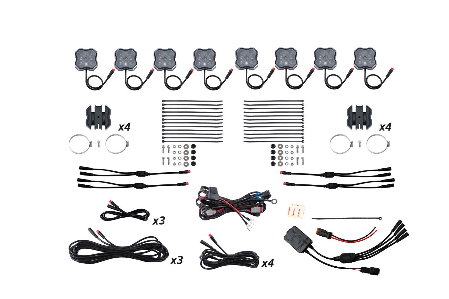 Diode Dynamics Stage Series SXS Rock Light Installer Kit, RGBW M8 w/Controller (8-pack)