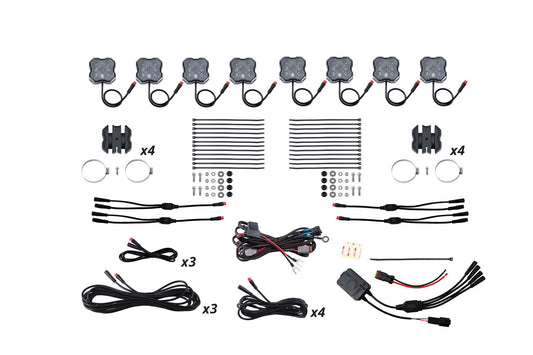 Diode Dynamics Stage Series SXS Rock Light Installer Kit, RGBW M8 w/Controller (8-pack)
