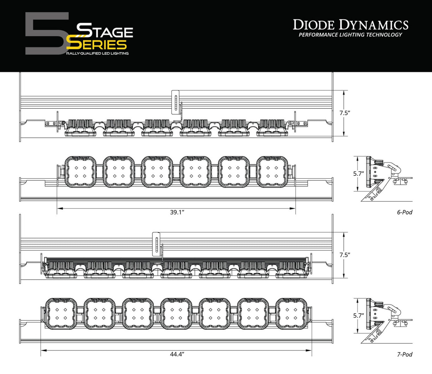 Diode Dynamics SS5 6-Pod CrossLink Mounting Kit for Prinsu/Sherpa Roof Racks, Pro Yellow Driving Diode Dynamics