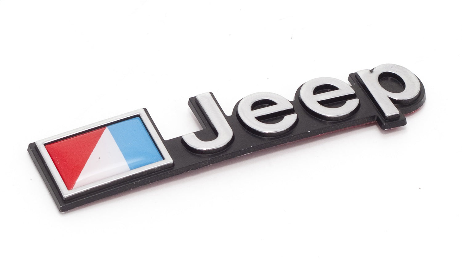 Emblem Jeep Emblem Stick On Official Mopar Licensed Product Black And White w/Raised White Jeep Lettering And Red/White/Blue Amc Logo 1976-1983 CJ5 1976-1986 CJ7 And 1981-1986 CJ8 Scrambler OMIX