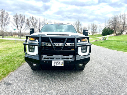 T2 Front Bumper Extreme For 2020-2023 Silverado 2500/3500 HD Sensor Cutouts Factory Fog Cutouts Receiver Hitch Skid Plate With Mesh Grill Bodyguard Bumpers-8