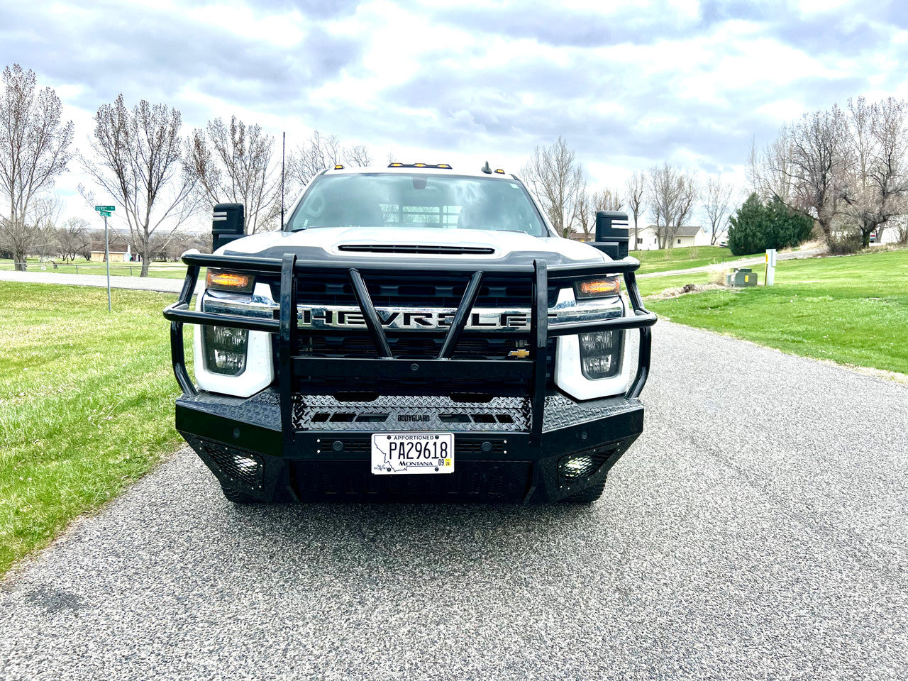 T2 Front Bumper Extreme For 2020-2023 Silverado 2500/3500 HD Sensor Cutouts Factory Fog Cutouts Standard Skid Plate With Mesh Grill Bodyguard Bumpers-11