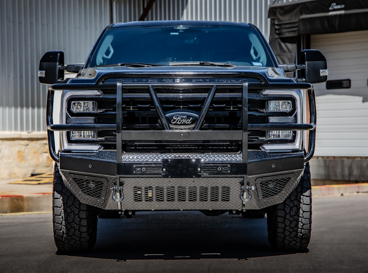 T2 Front Bumper Extreme For 2023-2026 Ford F250/F350 Superduty Sensor Cutouts Factory Fog Cutouts Winch Mount Skid Plate With Mesh Grill Bodyguard Bumpers-2
