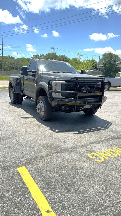 T2 Front Bumper Extreme For 2023-2026 Ford F550 Superduty Sensor Cutouts Factory Fog Cutouts Winch Mount Skid Plate Without Mesh Grill No Camera Harness Fits OEM F450/550 Fender Trim Bodyguard Bumpers-8